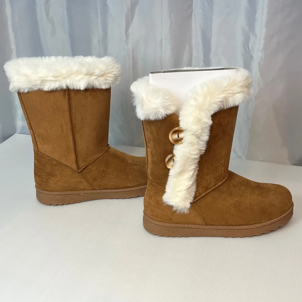 Cozy Tan Boots with Faux Fur Lining  v2255 - Picture 4 of 6